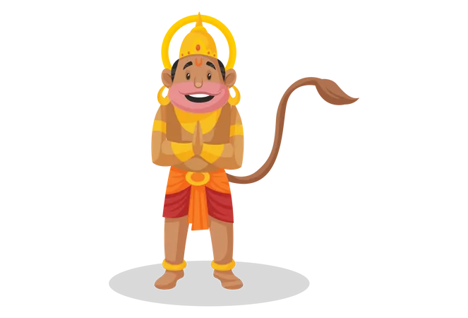 Senhor Hanuman em pé pose de saudação indiana  Ilustração