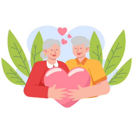 Senior couple holding heart  Illustration