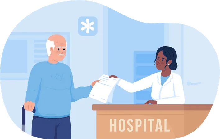 Senior man visiting hospital  Illustration