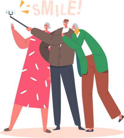 Senior people clicking selfie  Illustration