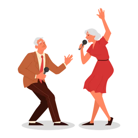 Senior people singing song  Illustration