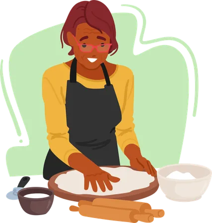 Senior Woman Dough For Baking  Illustration