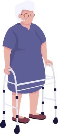 Senior woman using walker  Illustration