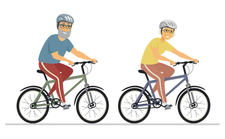 Personnes âgées à vélo  Illustration