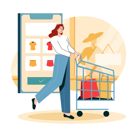 Dama de compras en línea  Ilustración