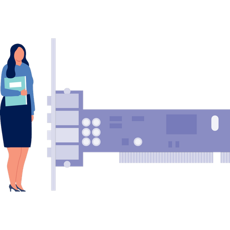 Señora de oficina que presenta el sistema de hardware de la computadora  Ilustración