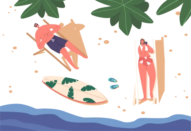 Serene Couple Resting On A Sun-kissed Beach  Illustration