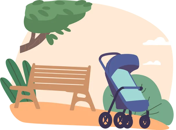 Serene Summer Park and Baby Stroller  Illustration