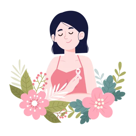 Serene woman promoting breast cancer awareness  Illustration