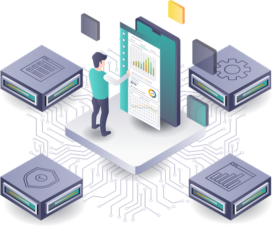 Hub d'analyse de données de technologie de serveur  Illustration