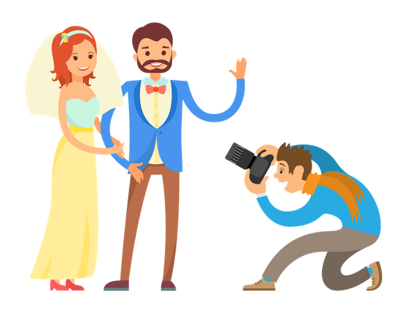 Sesión de fotos de boda de recién casados por fotógrafo  Ilustración