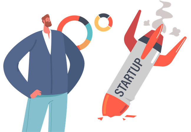 Shocked Business Man Looking Failed Startup  Illustration