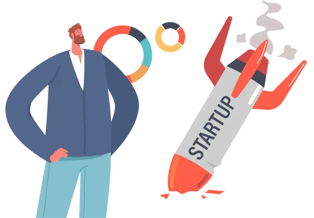 Shocked Business Man Looking Failed Startup  Illustration