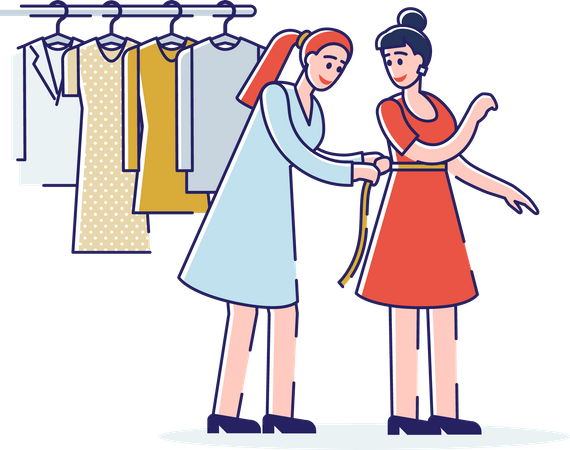 Shop assistant assisting female customer  Illustration