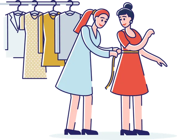 Shop assistant assisting female customer  Illustration