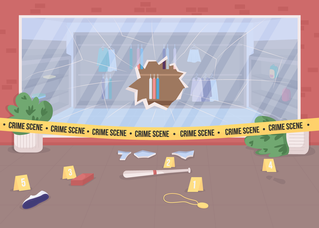 Shop burglary crime scene  일러스트레이션