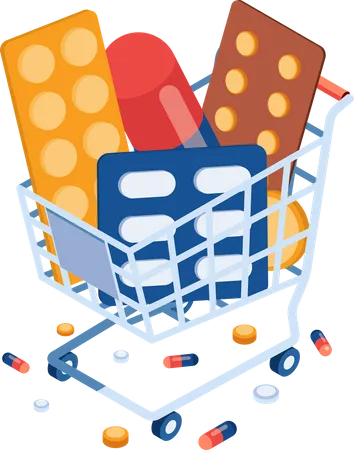 Shopping cart with Pills and Medicine  Illustration