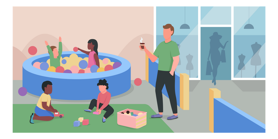 Shopping mall playground flat color vector illustration  イラスト