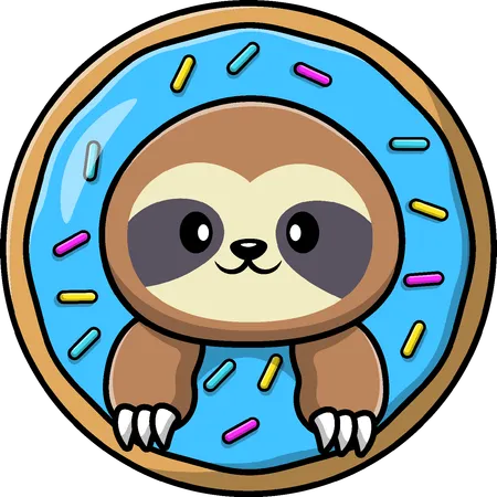 Sloth In Doughnut  Illustration