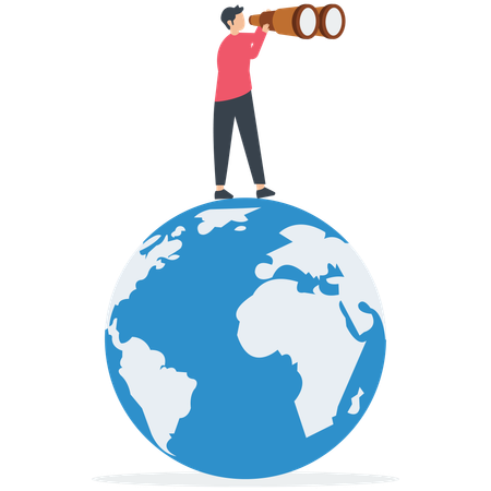 Smart businessman standing on globe  Illustration