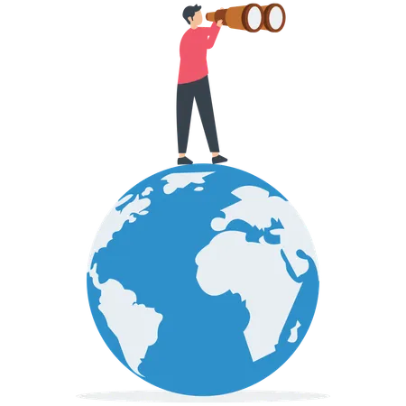 Smart businessman standing on globe  Illustration