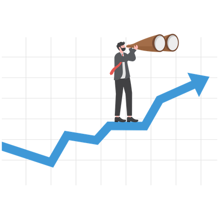 Smart businessman using telescope to see future  Illustration