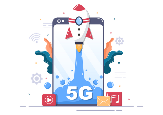 Smartphone com tecnologia 5g  Ilustração