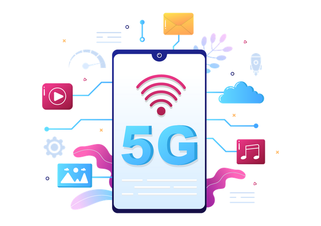 Smartphone com tecnologia 5g  Ilustração