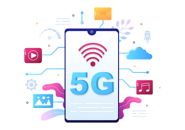 Smartphone com tecnologia 5g  Ilustração