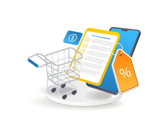 Smartphone online shopping cart checklist  イラスト