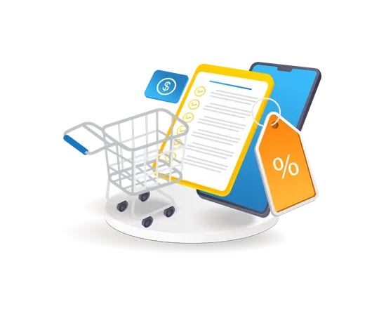 Smartphone online shopping cart checklist  일러스트레이션