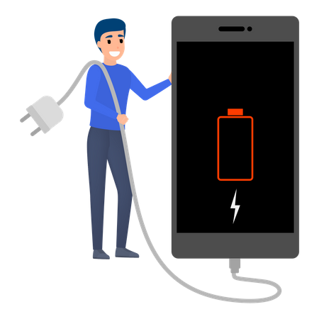 Smartphone with low battery indicator  Illustration