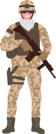 Sniper man wearing military camouflage and bulletproof vest holding riffle  Illustration