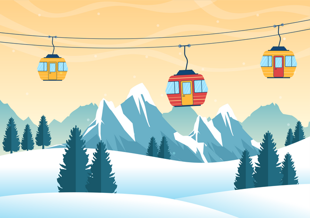 Snow forest cable car  Illustration