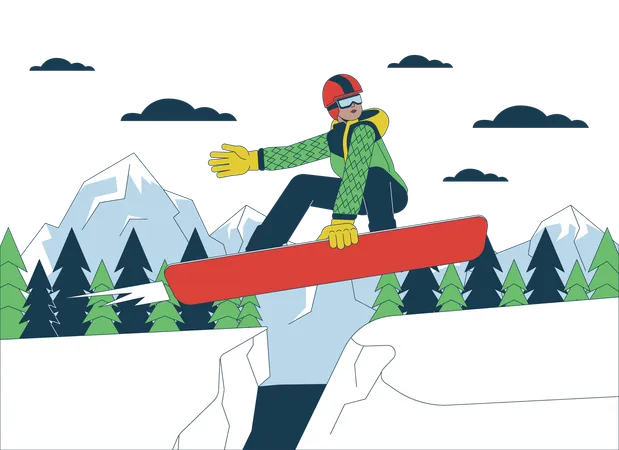 Snowboarder jumping on mountain slope  일러스트레이션