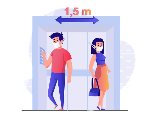 Social distance in elevator  Illustration