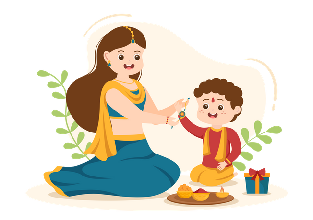 Sœur attachant Rakhi à son frère  Illustration