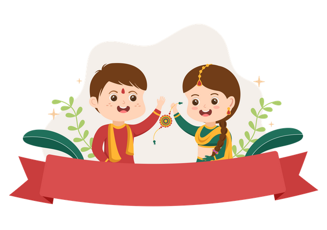 Sœur attachant Rakhi sur Raksha Bandhan  Illustration