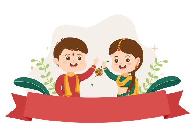 Sœur attachant Rakhi sur Raksha Bandhan  Illustration