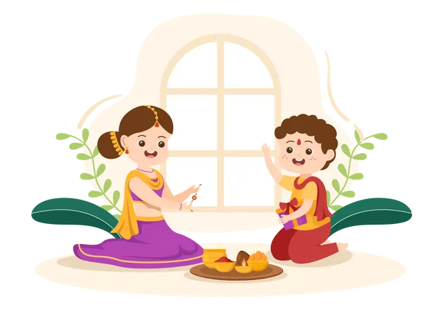 Soeur et frère célébrant Raksha Bandhan  Illustration