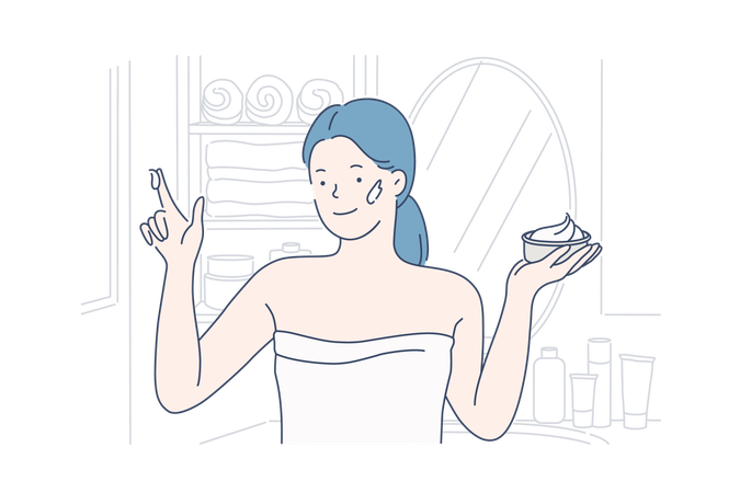 Spa girl is applying body cream  Illustration