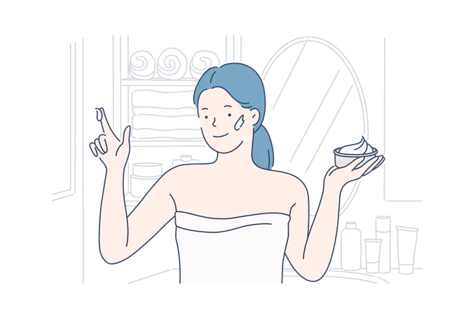 Spa girl is applying body cream  Illustration