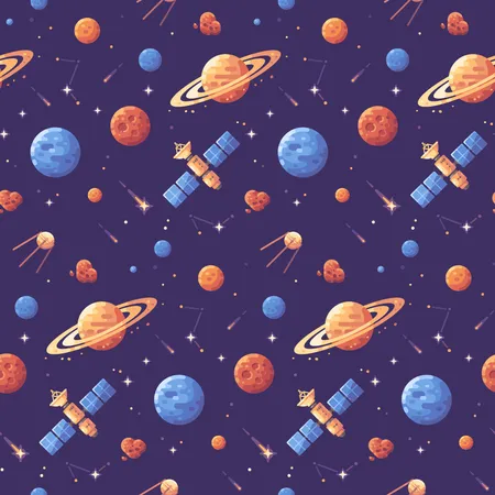 Space objects seamless pattern  イラスト