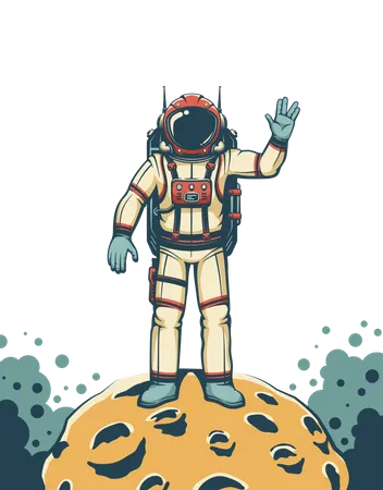 Spaceman in red space suit on the Moon  일러스트레이션