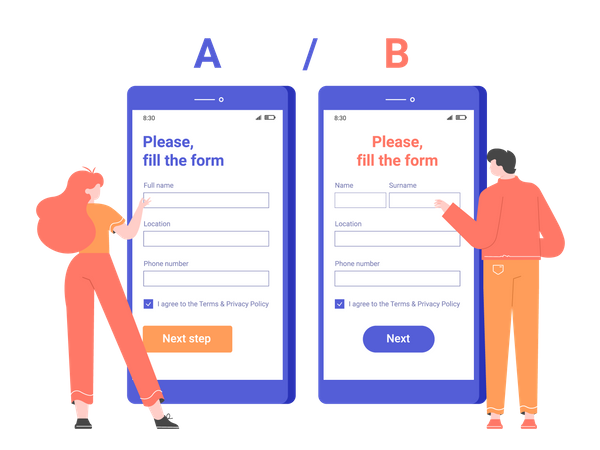 Split AB testing the registration form in the mobile application  Illustration