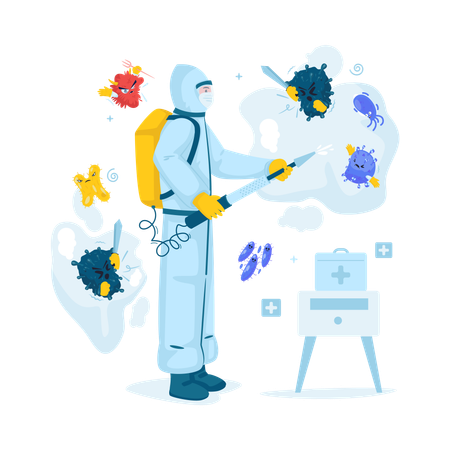 Spraying disinfectant  Illustration