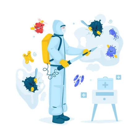 Spraying disinfectant  Illustration