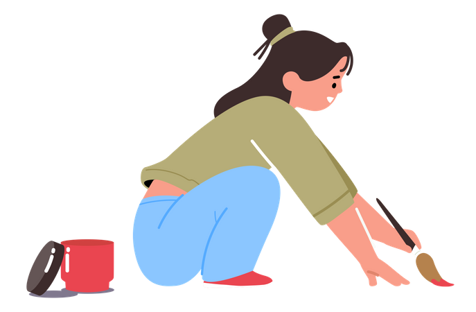 Squatting Girl Drawing  Illustration