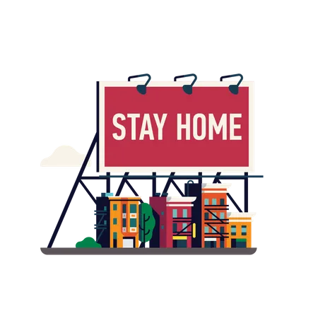 Stay Home announcement with huge billboard  일러스트레이션