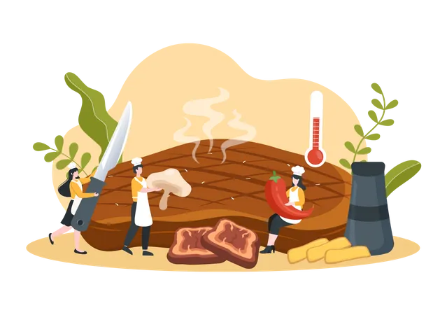 Steakhouse de viande grillée avec un steak délicieux et juteux  Illustration